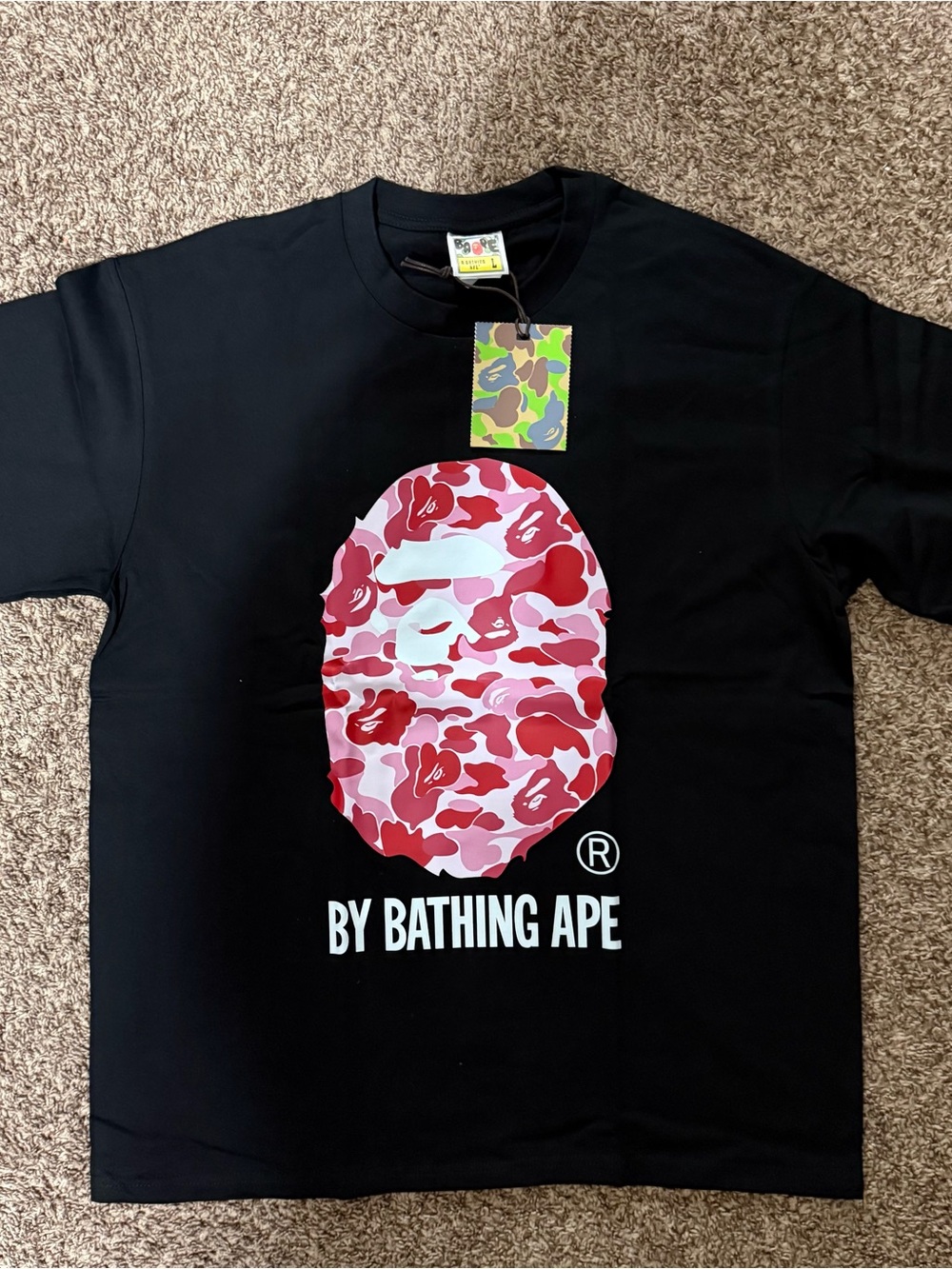 Men’s Black Tee with Pink & Red Camo Ape Head